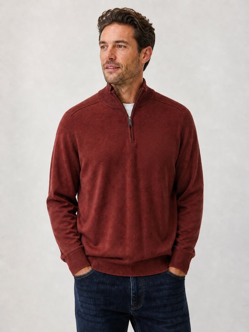 Express Quarter Zip Merino Wool Sweater Rust Brick Red NEW